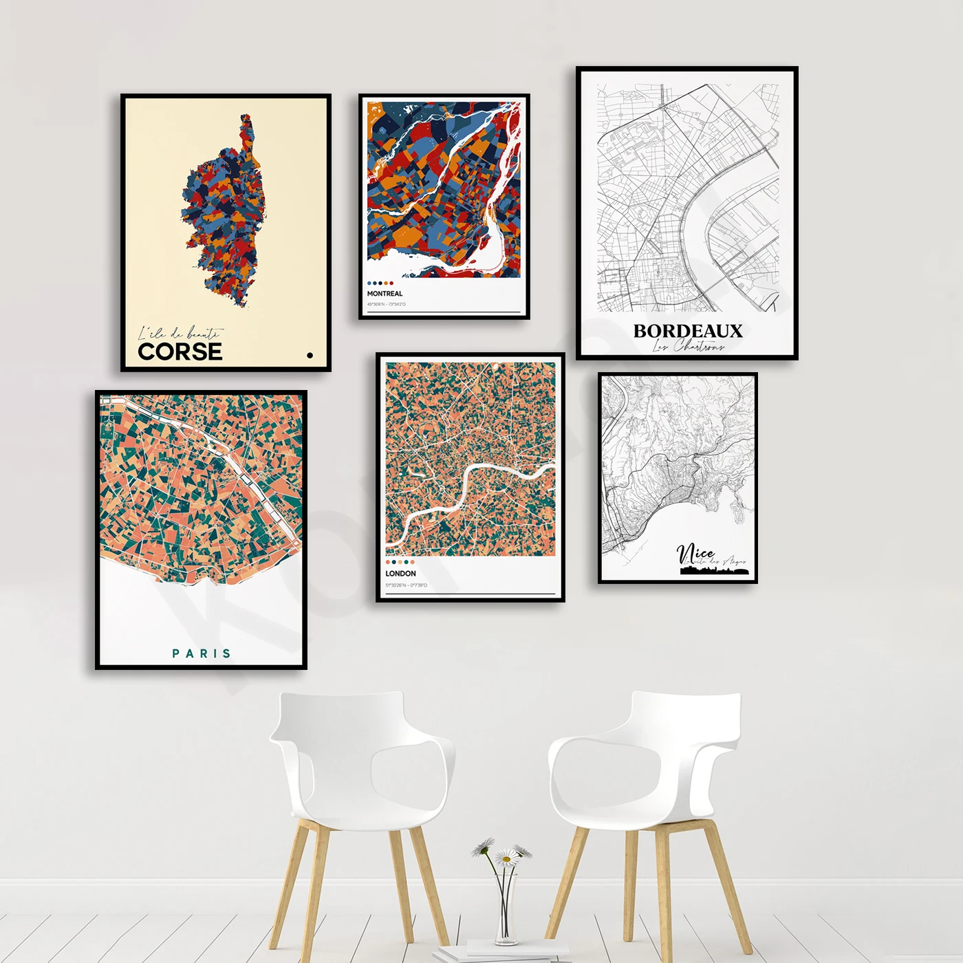 Лондон Париж Каракас La Rochelle Montpellier Корсика Бордо СЕСЬ. Плакат с картой