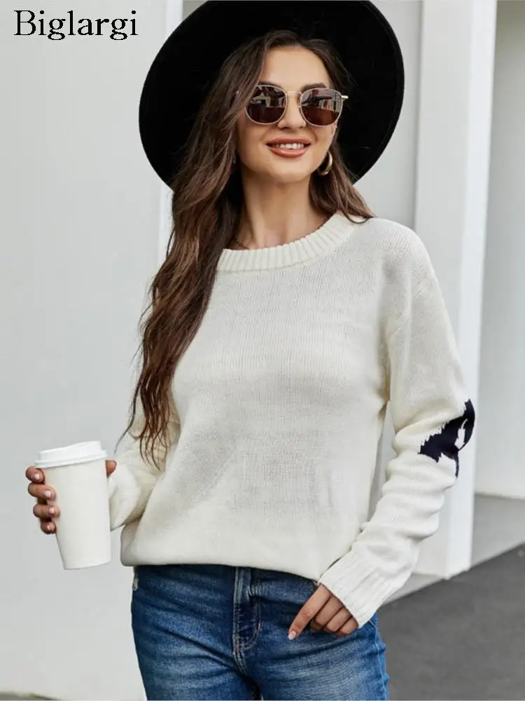 

Autumn Letter Print Pullover Sweater Tops Women Loose Casual Fashion Ladies Sweaters Long Sleeve Woman Knitted Tops 2023