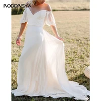 elegant bohemian beach wedding dress chiffon a line sweeptrain sexy strapless v neck backless bridal bride gown custom made