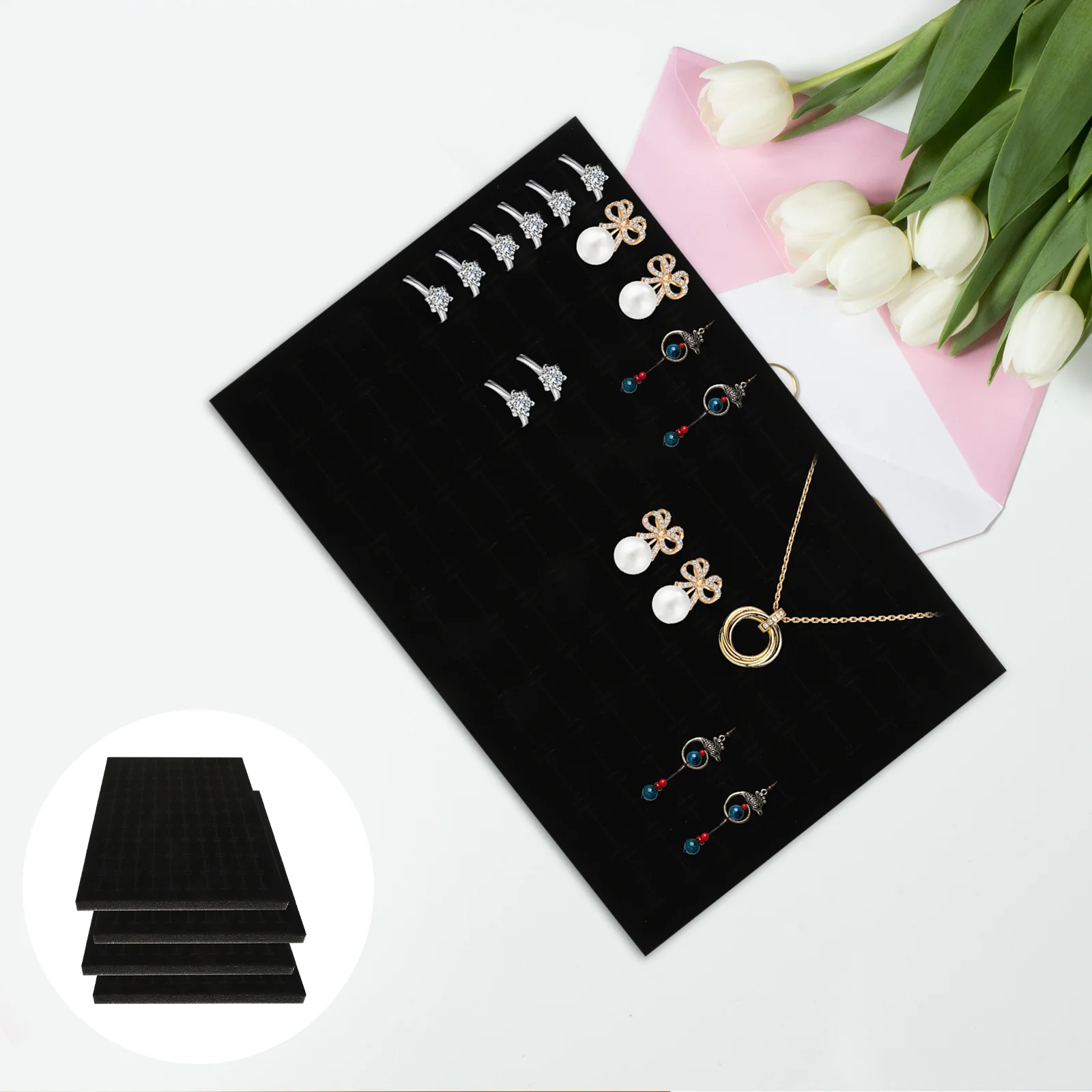 

Jewelry Drawer Organizer Tray Dresser Box Pad Vanity Sponge Earring Display Holder