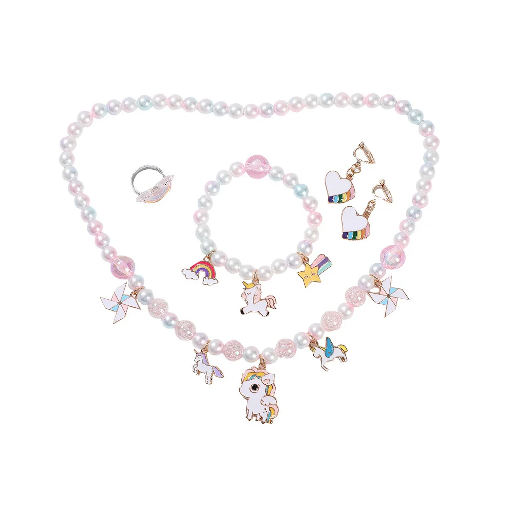 

Girls Suit Clothing Beaded Bracelet Child Necklace Toy Kid Jewelry Set M Little Acrylic Decor White