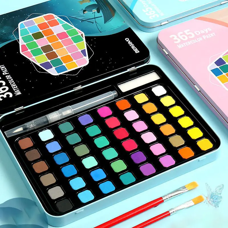 

Solid Watercolor Paint Set 24/36/48/60Color Portable Metal Box Watercolor Pigment for Beginner Drawing Watercolor Paper Supplies