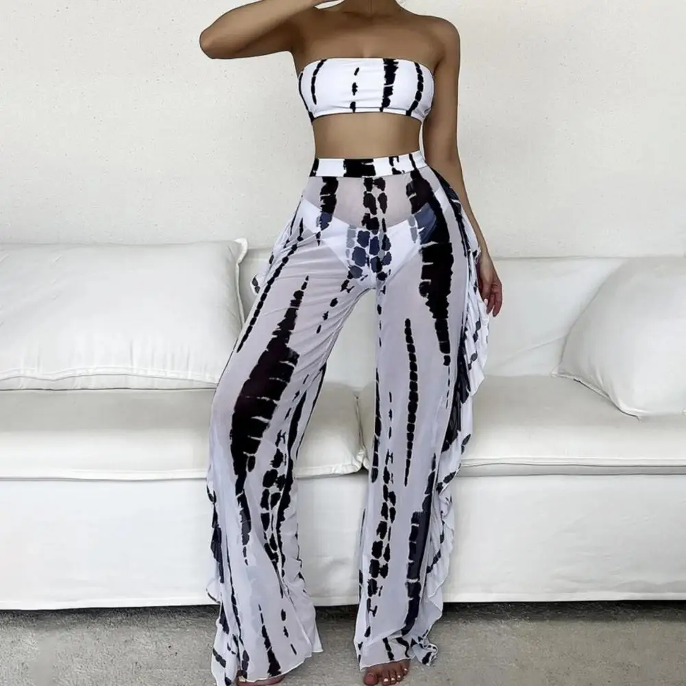 

Beachwear 3 Pcs/Set Great Push Up Briefs Long Trousers Set Stripe Summer Bikini Set G-string for Vacation