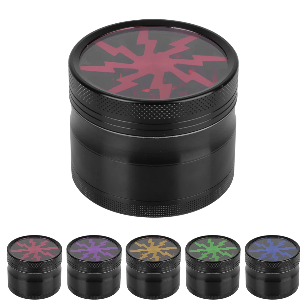 

Tobacco Grinder 63MM 4-layer Aluminum Alloy Herb Cutter Latest Lightning-Shaped Transparent Spice Crusher Cigarette Accessories