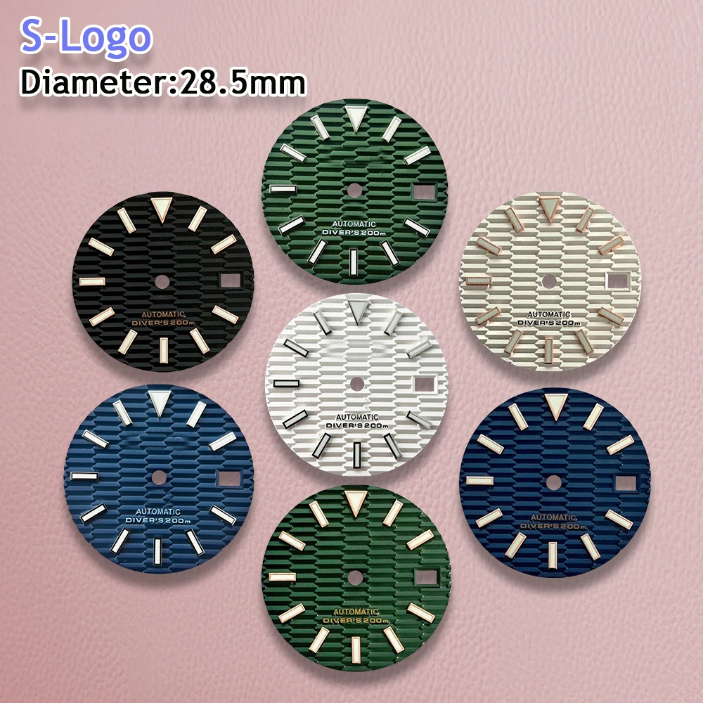 Циферблат с логотипом S 28 5 мм NH35 SKX007 подходит для механизма NH35/NH36/4R/7S зеленый