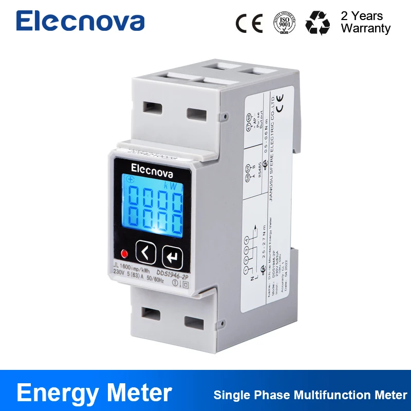 

Energy KWh Meter Solar Power 1 Phase RS485 Modbus-RTU DIN Rail Digital LCD Electricity Consumption Monitor Multimeter DDS1946-2P