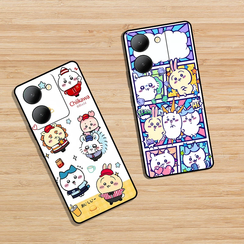 Мягкий черный чехол для телефона Vivo Y15S Y15A Y16 Y17 Y17S Y19 Y20i Y20S Y20 chiikawa защитный от