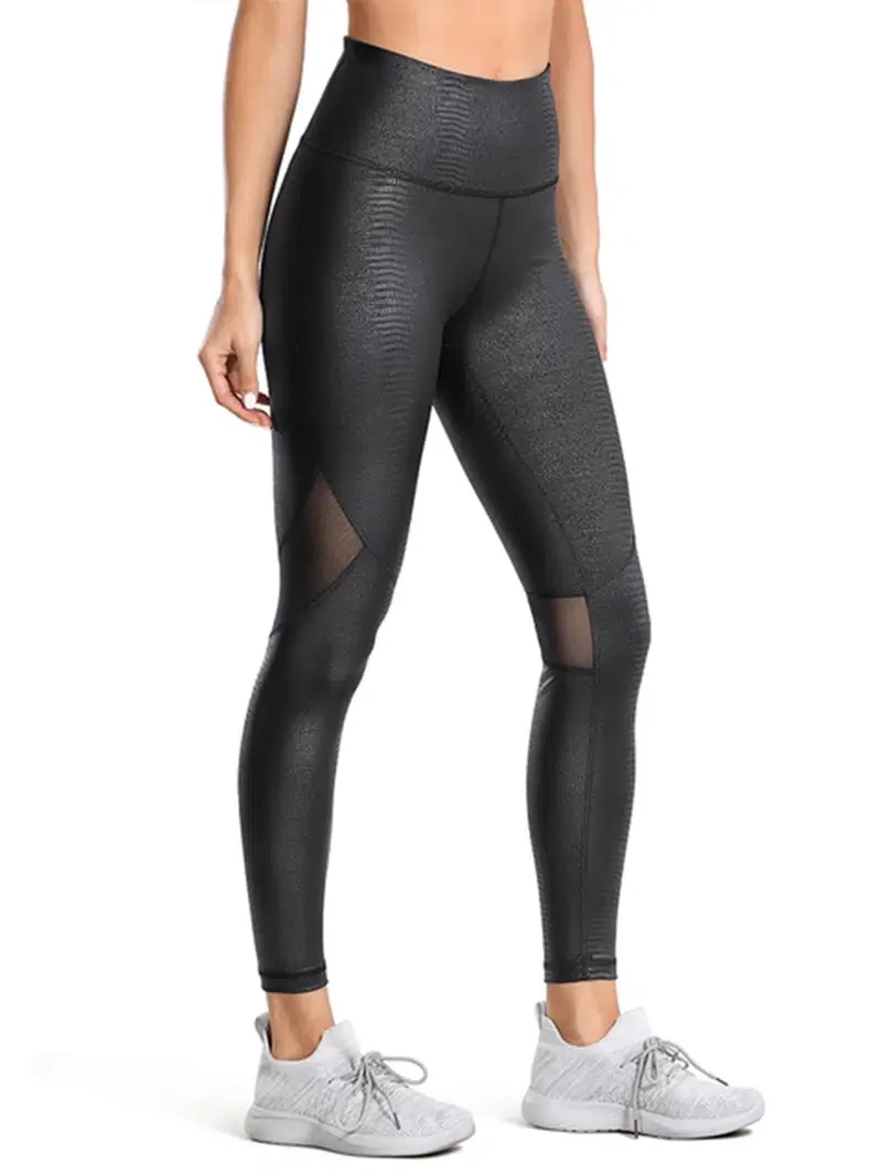 

Stretchy Yoga Pants PU High Waist Pants Sports Running Fitness Leggings Lycra