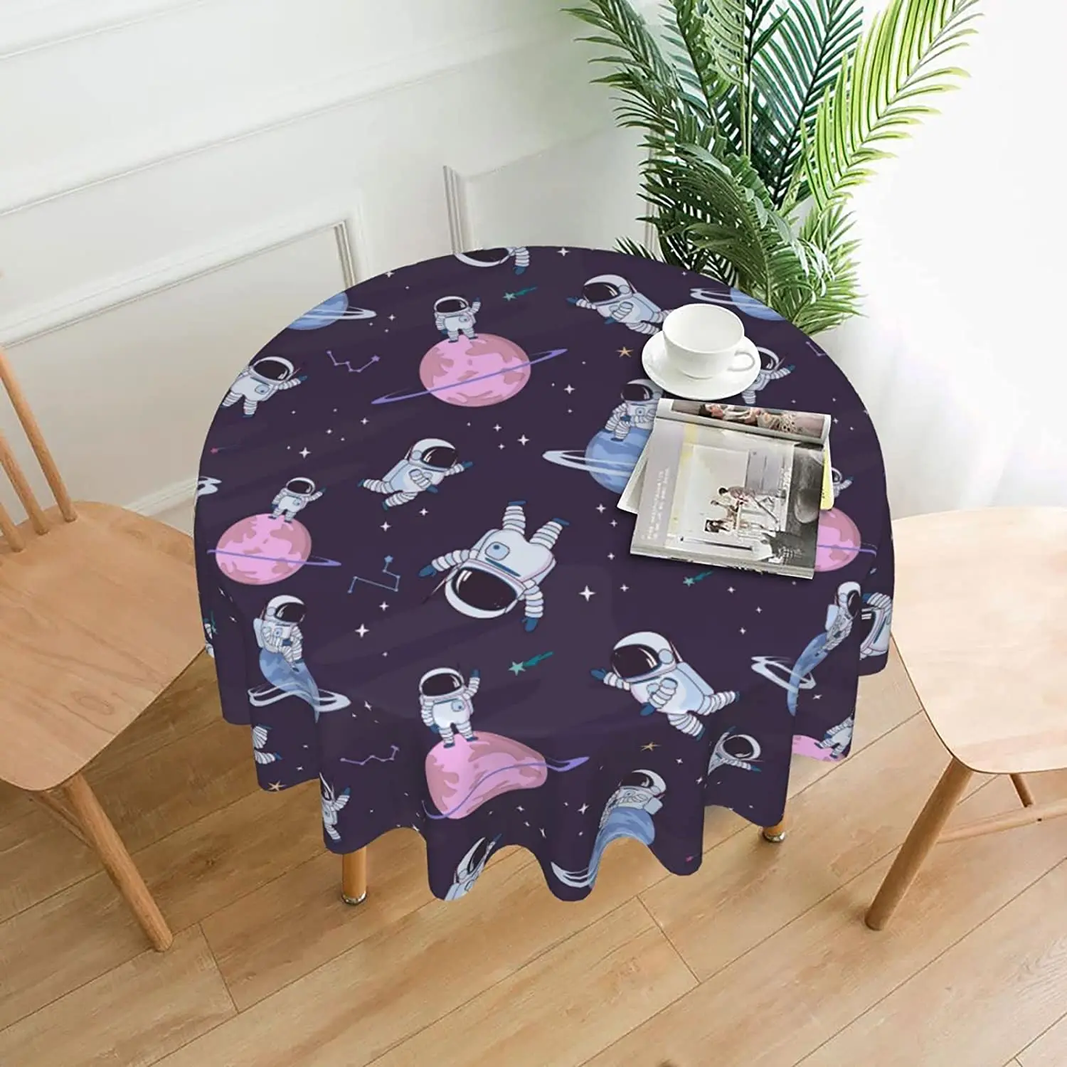 

Space Wandering Round Tablecloth 60 Inch Funky Waterproof Wrinkle Resistant Table Cover for Dinning Tabletop Picnic Party