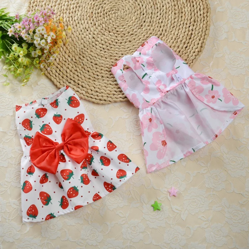 

Summer Pet Dresses Floral Dog Dress Girl Fancy Puppy Clothes Cute Flower Princess Skirt with Bowknot Dresses for Small Dogs Cats