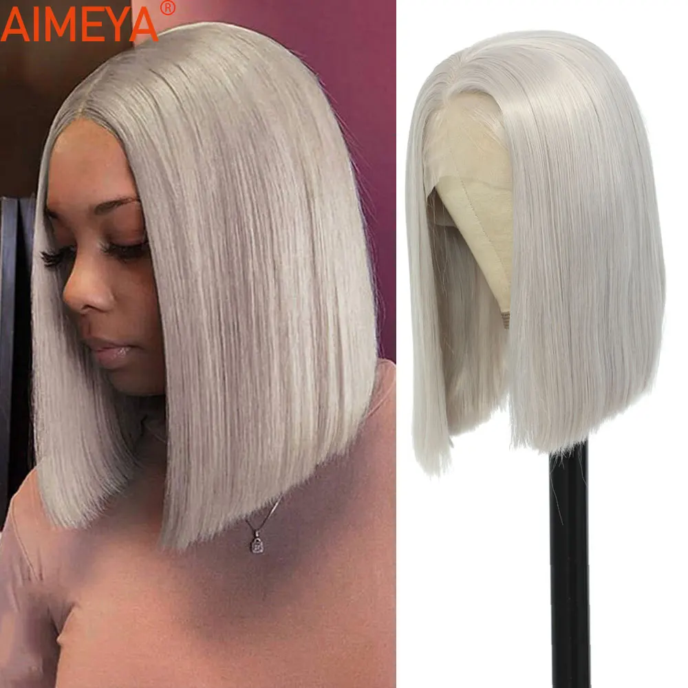 

Synthetic Lace Front Wig Grey Wig Short Bob Wig T Part hd Transparent Lace Front Wig for Women 1B Highlight Blonde Wig Daily Use