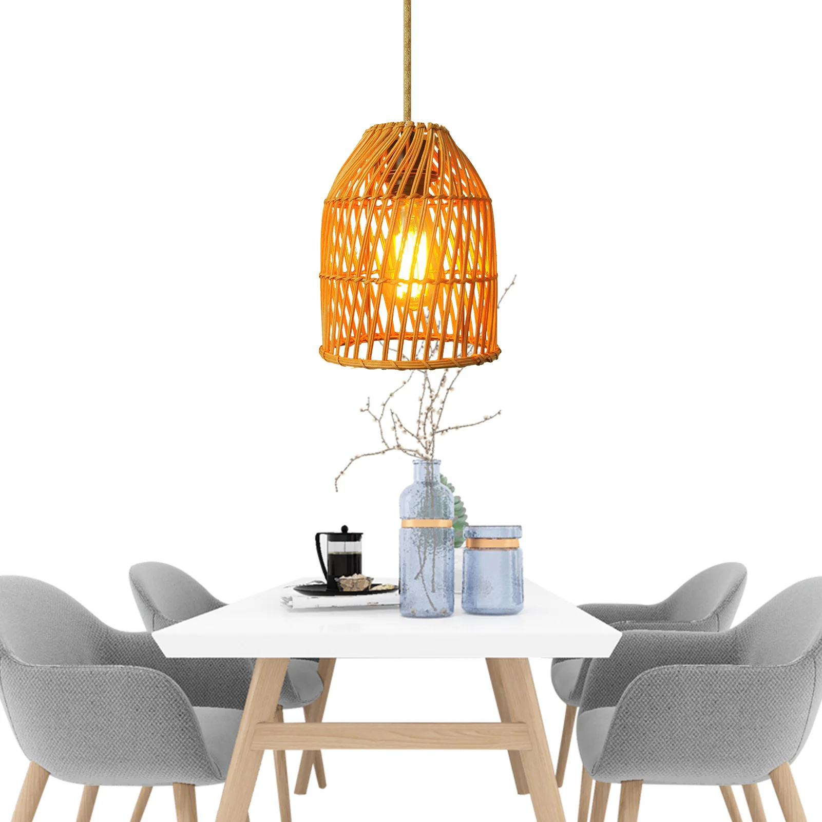 

Rattan Pendant Light Woven Pendant Ceiling Lights Retro Restaurant Chandelier Boho Lamp For Living Room Kitchen Bedroom
