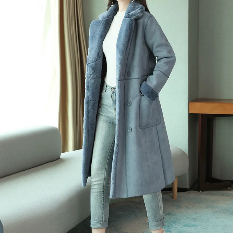 New Women Winter Autumn Coat Sheepskin Warmth Lamb Fur Solid  Outerwear Ladies Fashion Loose Female Long Suede Clothing S-2XL