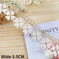 3 5cm wide white polyester four leaf clover gold embroidered flowers lace applique wedding dress headwear sewing guipure decor