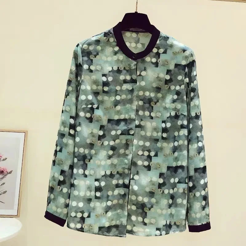 

2022 Spring Autumn New French Retro Polka Dot Print Chiffon Shirt Women Design Sense Niche Long Sleeve Top