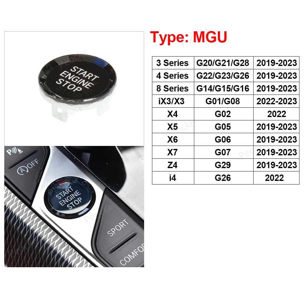 

Кнопка запуска кристалла автомобиля для BMW G20 G21 G22 G23 G26 G01 G02 G14 G15 1 2 3 4 серии Z4 F40 F44 M3 G80 M4 G82 X3 X4 X7 X6 X5