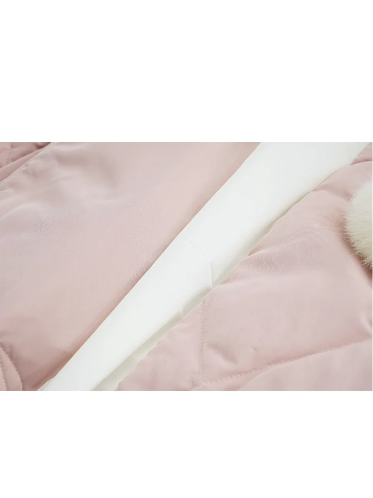 Pink down jacket women's medium long Korean ins sweet hooded winter coat white duck down winter enlarge