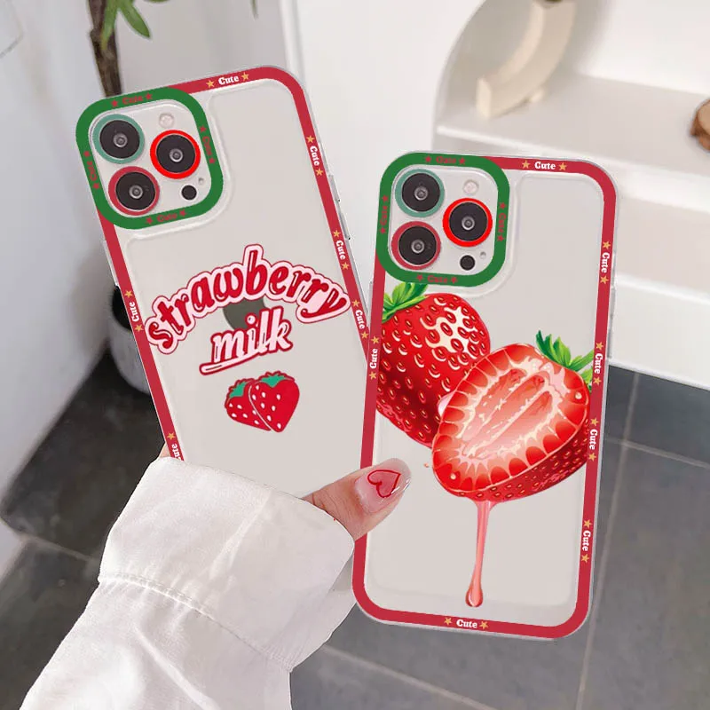 

Strawberry Phone Case For IPhone 11 12 13 14 Mini Pro Max XR X XS TPU Clear Case For 8 7 6 Plus SE 2020