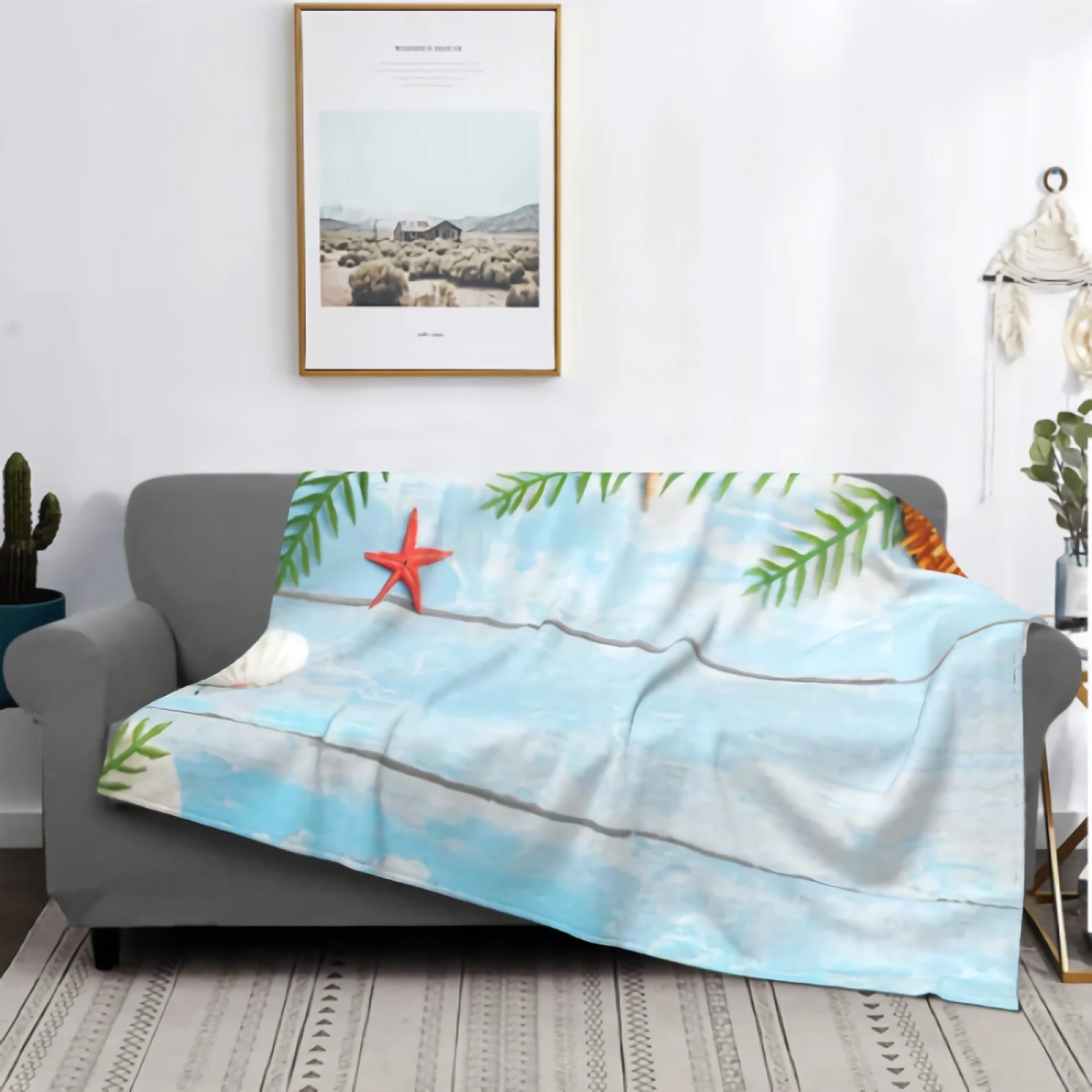 

Летнее фланелевое одеяло 80x60 дюймов, очень мягкое флисовое плюшевое одеяло с ракушками, удобное, легкое, прочное, всесезонное