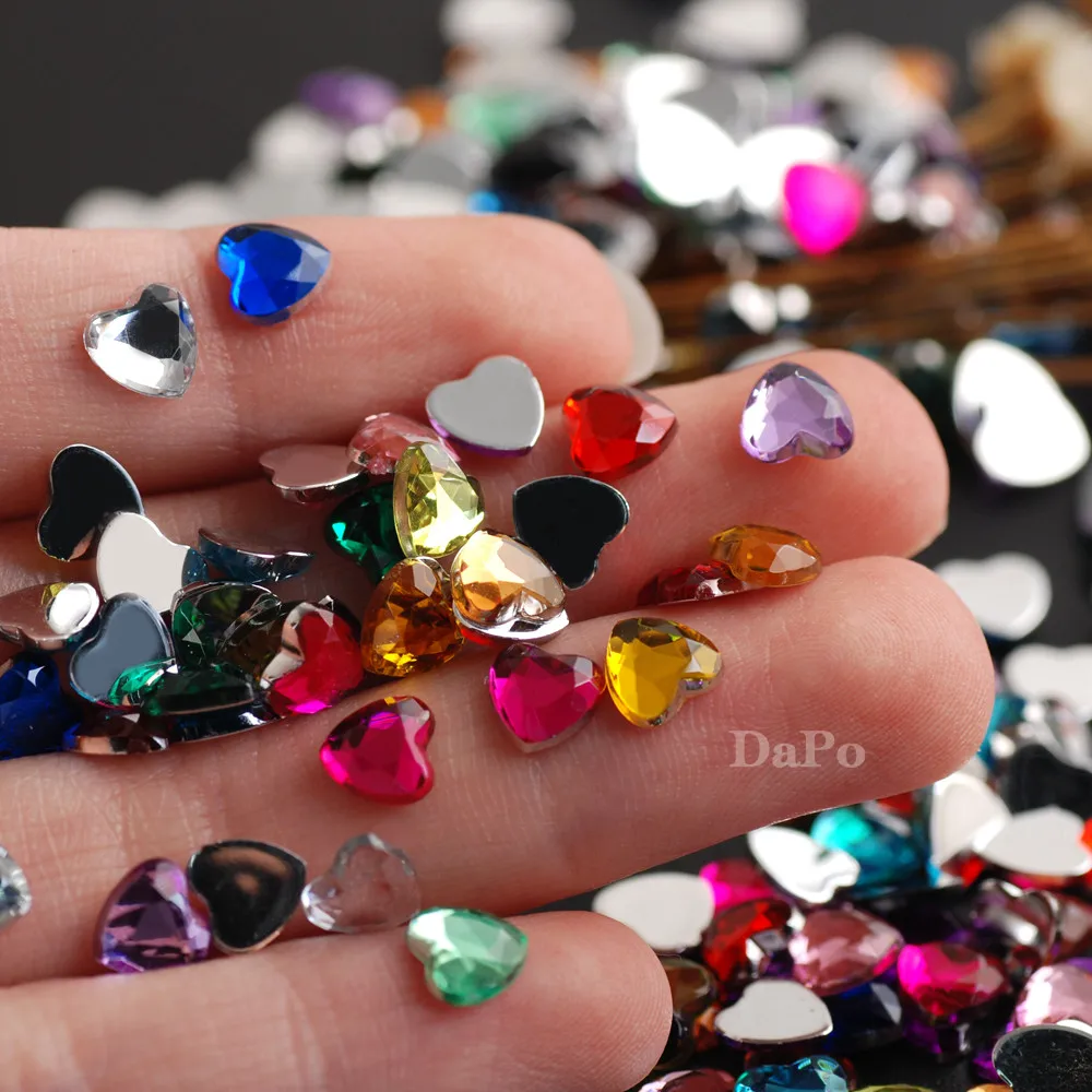 

6mm Mix Colors 1000Pcs Heart Shape Flat back Acrylic Rhinestones Glue On Stones DIY Crafts Decoration nail art accessories