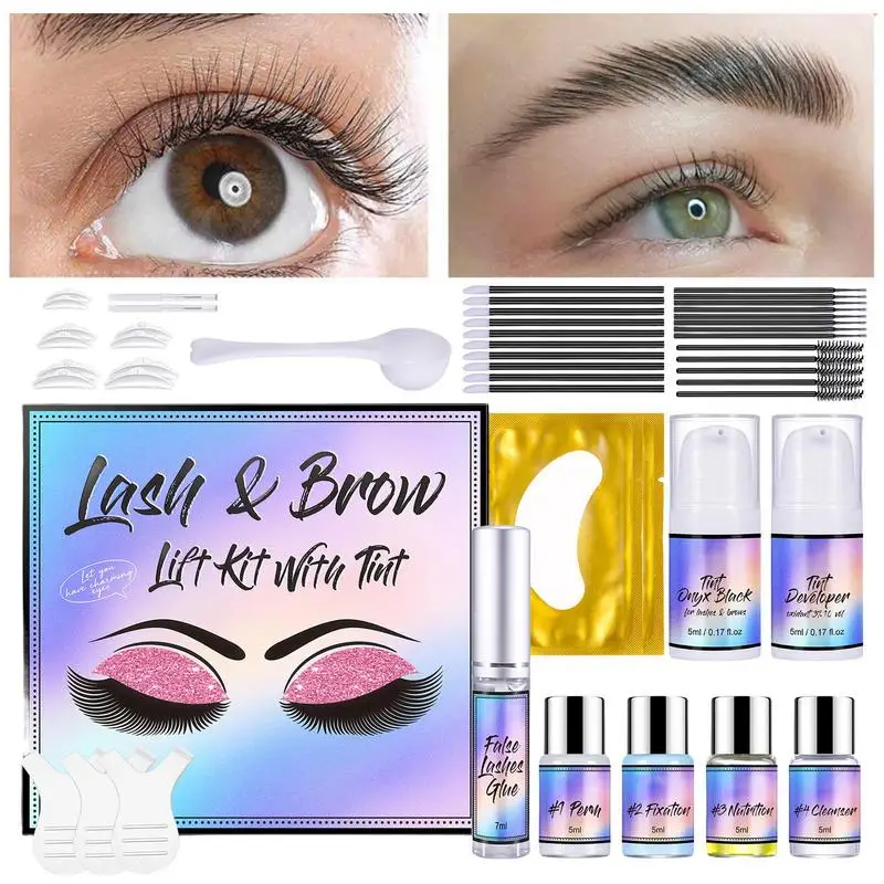 

Eyelashes And Eyebrows Dyeing Set Lifting Voluminous Coloring Eyelash Perm Kit Long Lasting Eyebrow Set Tools For Home Salon