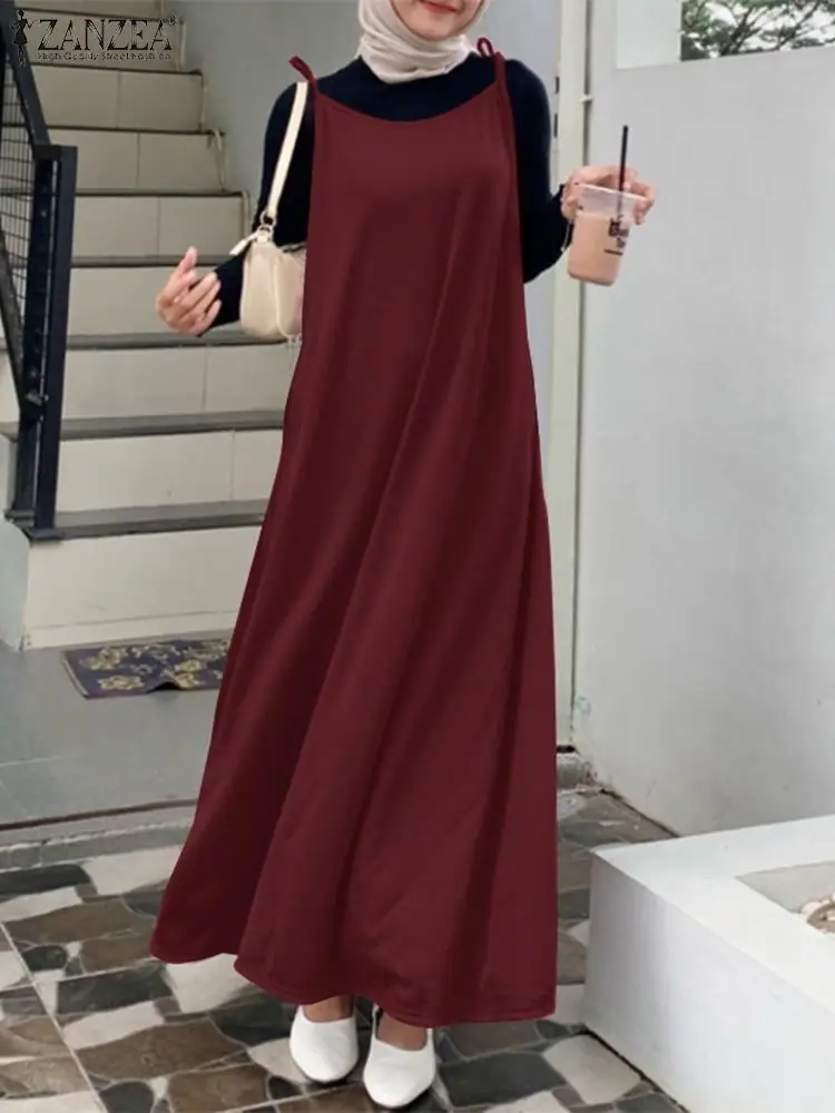 

Модное платье ZANZEA Eid Mubarek, мусульманское платье без рукавов на бретельках, женское элегантное платье, женское платье-Макси