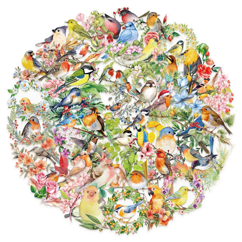 

Прозрачные акварельные наклейки с птицами