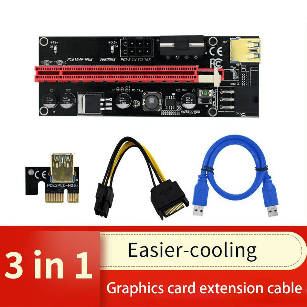 Ver009 Usb 3.0 Pci-e Райзер 1x 4x 8x 16x расширитель Sata адаптер карты 15Pin к 6 Pin источник питания 1