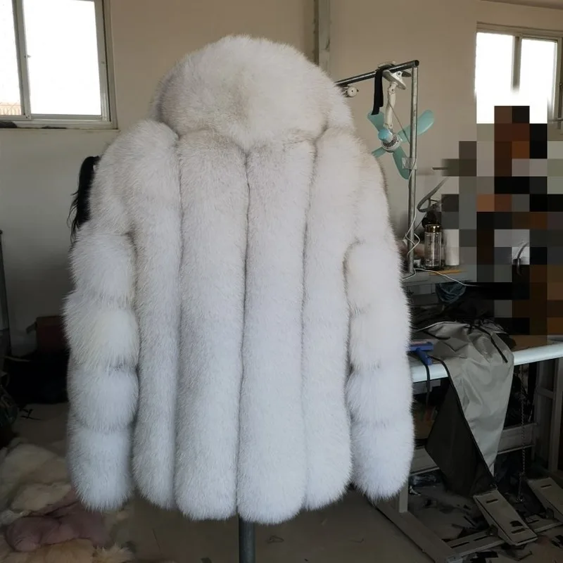 Luxury Women Ladies Winter Fur Coat Genuine Fox Fur 100% Real Fox Fur Coat Big Lapel Collar Thick Warm Outdoor Casual Overcoat