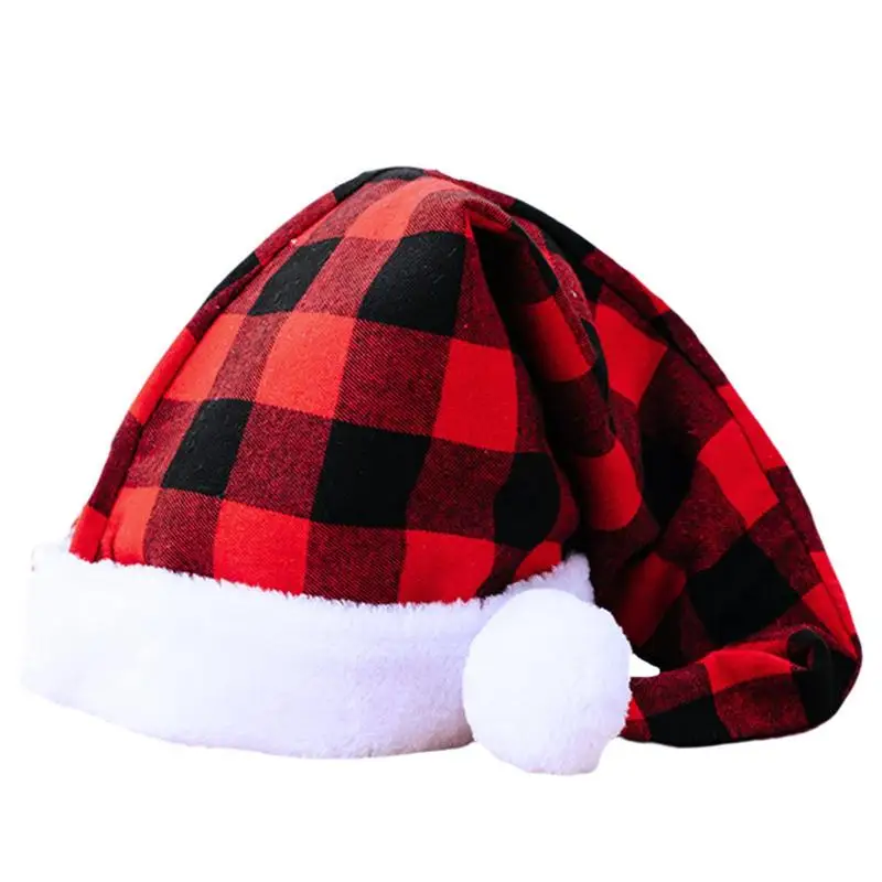 

Buffalo Plaid Santa Hats Christmas Long-tail Hat Extra Long Christmas Santa Claus Hats Decorations For Adult Children Baby