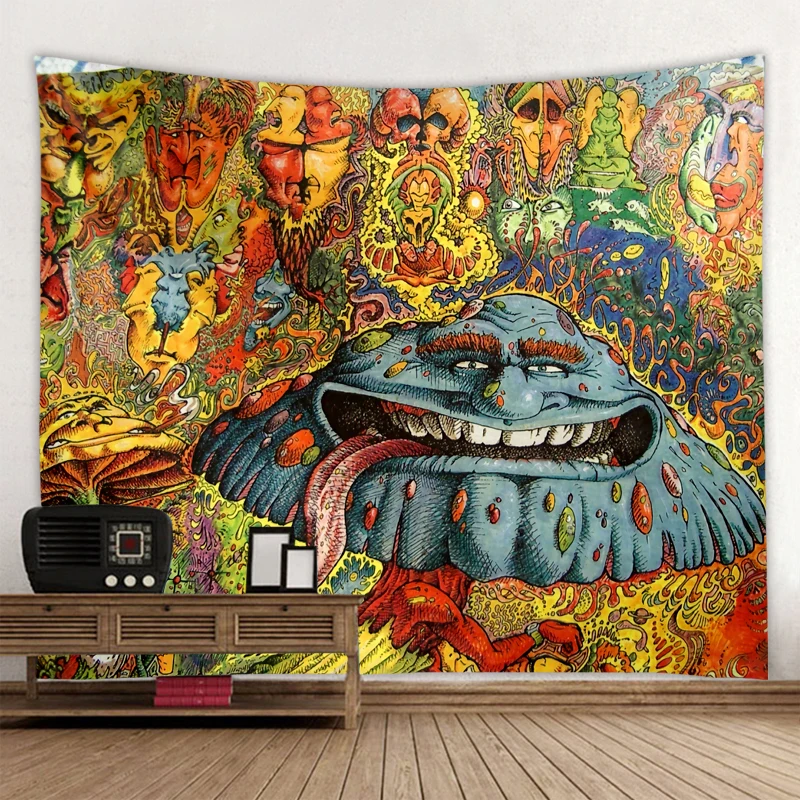 

Hot Sale Alien Tapestry Hippie Mushroom Home Decoration Psychedelic Wall Cloth Anime Pattern Wall Carpet Bohemia Cloth Art