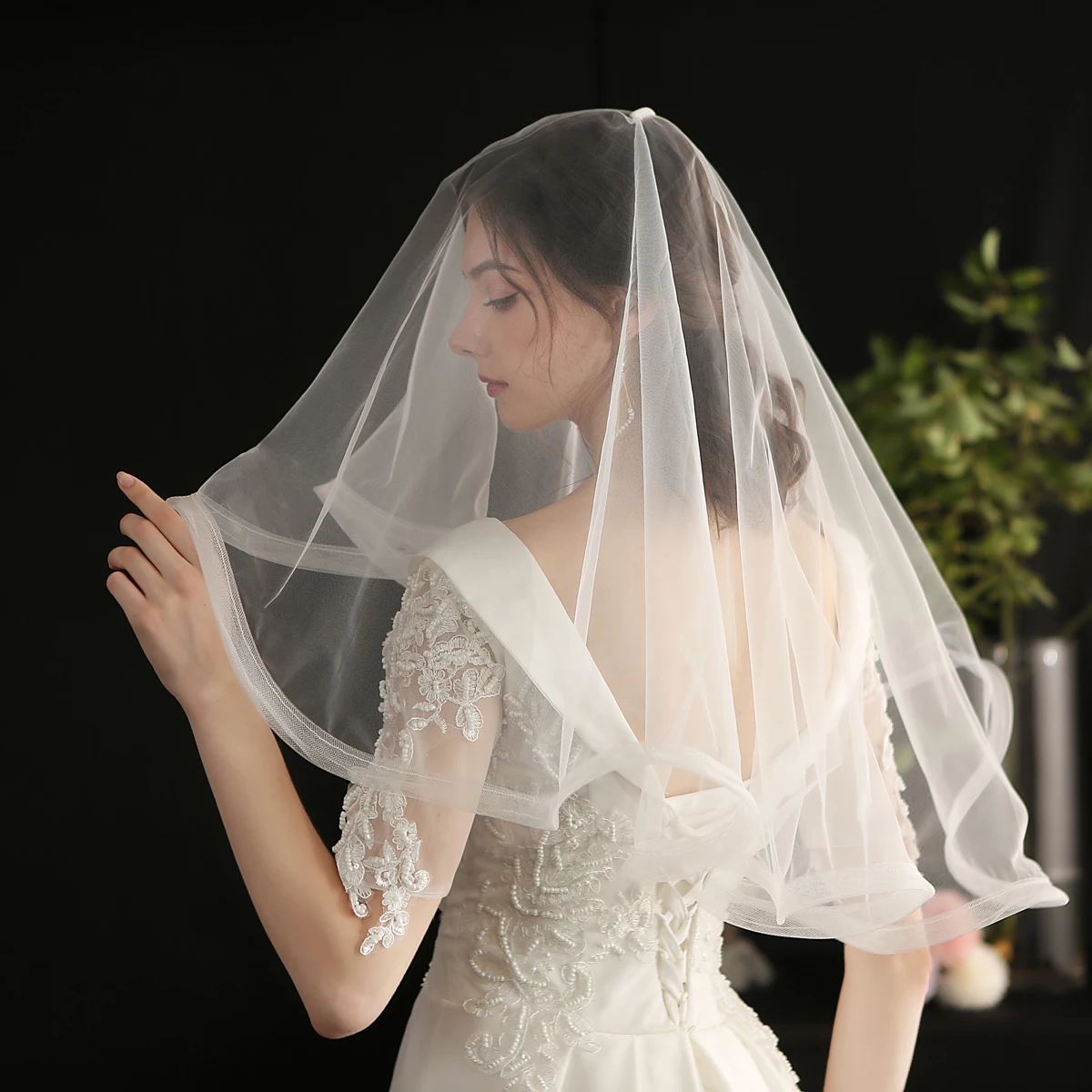 

V645 Elegant Wedding Bridal Veil Two-Layer Elastic Tulle Pencil Edge White Brides Veil Women Marriage Accessories