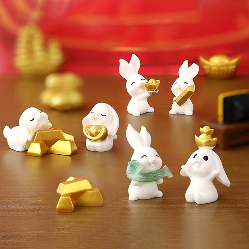 

Chinese Zodiac 2023 New Year Home Ornament Ingot Rabbit Statue Resin Spring Festival Decoration Gifts Micro Landscape