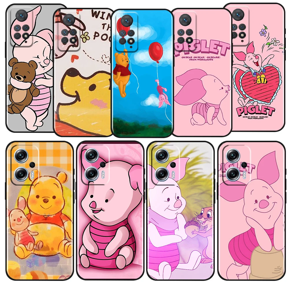 

Disney pooh piglet For Xiaomi Redmi Note12 Pro Plus 11 11T 10 9 8 Pro 5G 4G Silicone Soft Shockproof Black Phone Case