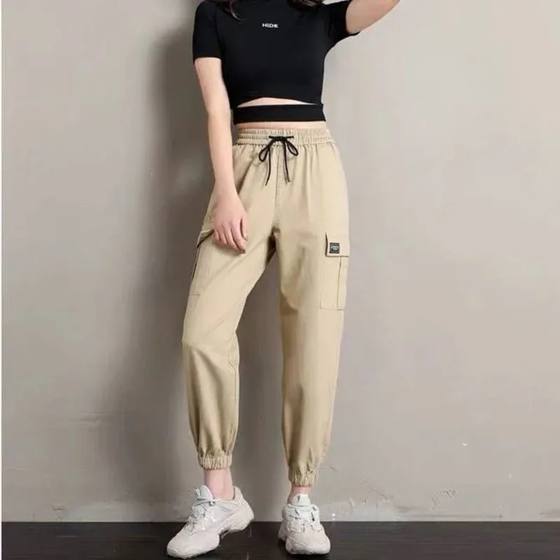 

Korean Fashion Slim Straight Pants For Women 2022 Spring Autumn New Casual Sweatpants High Waist Bind Feet Harem Pants Female
