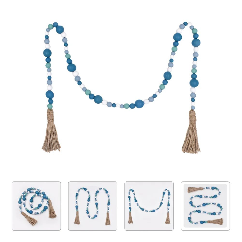 

1pc Wood Bead Craft Decor Scene Hanging Decor Tassel Wood Bead Pendant (Blue)