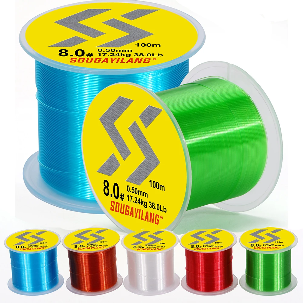Прочная нейлоновая рыболовная леска Sougayilang 100 м 500 однонитевая прозрачная с
