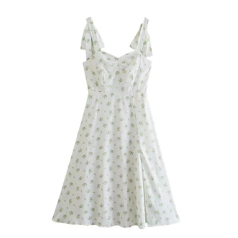 

Новинка 2022, модные женские платья миди с цветочным принтом, женское повседневное пляжное платье на бретелях с бантом
