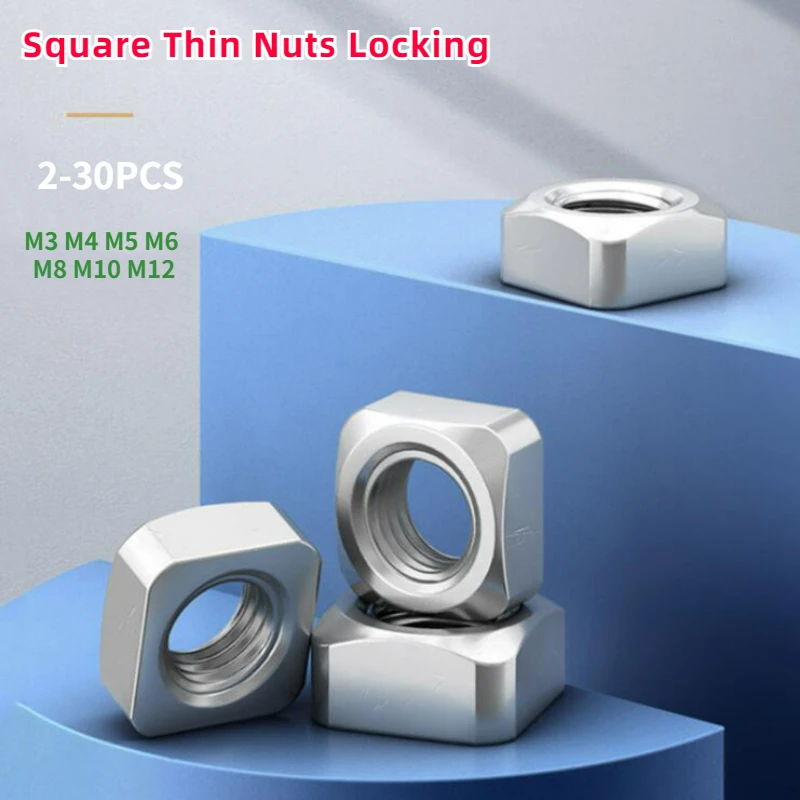 

2Pcs-30Pcs Square Nuts M3/ M4/ M5/ M6/ M8/ M10/ M12 Metric 316 Stainless Steel Square Thin Nuts Locking