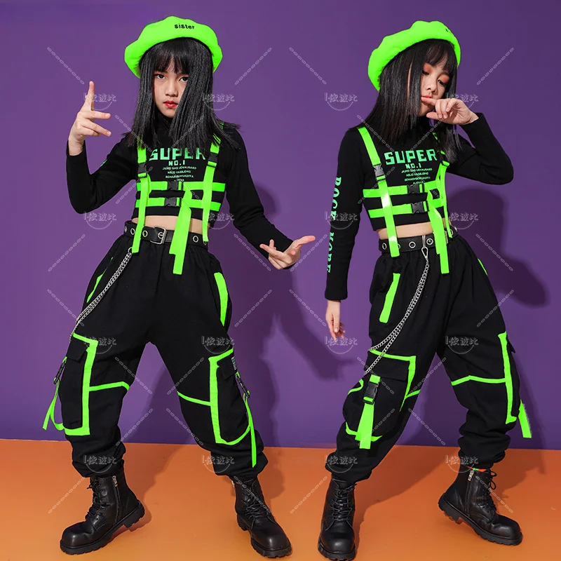 Брюки-карго в стиле хип-хоп для девочек укороченный топ комплект из 2 предметов