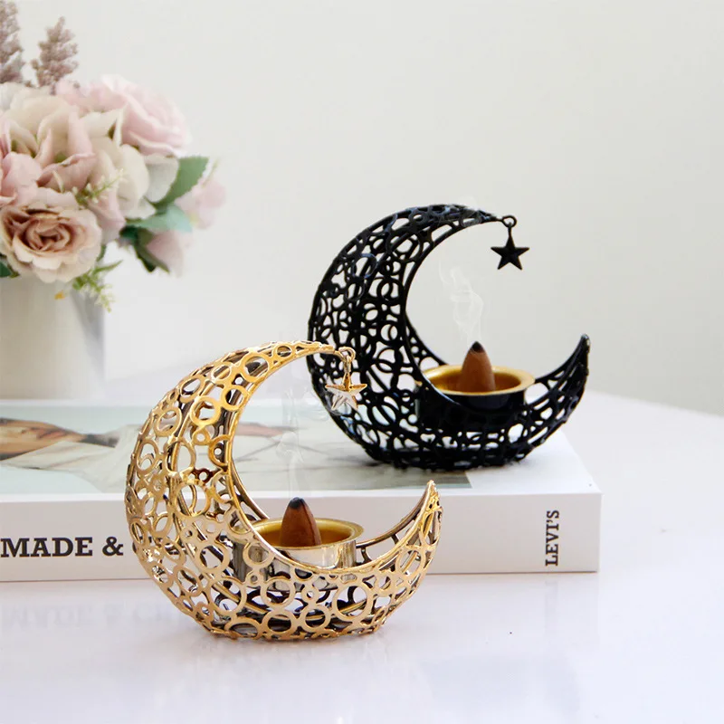 

Candlestickislam Ornament Eid Tealight Candle Holder Light Luxury Eid Moon Shape Eid Mubarak Ramadan Crescent Candle Holder