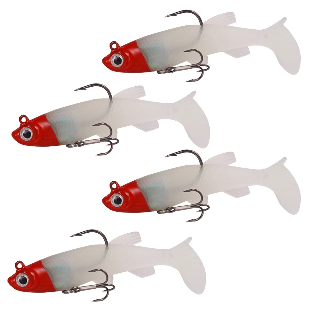 

4pcs 85cm 13g Fish Shape Simulation Lure Bait Plastic Fishing Baits Accessory Durable Fishing Bait Hook (Red Head)