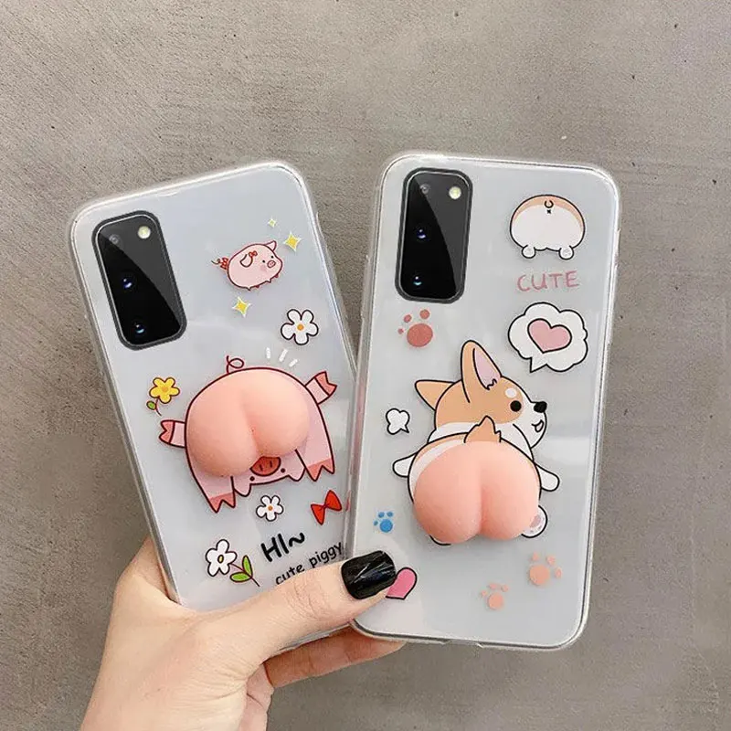 

Cute Butt Squishy Fidget Toy Phone Case For Samsung Galaxy S9 S10 S20 Plus S21 A50 A51 A71 A11 A21S A12 A32 A52 A72 Soft Cover