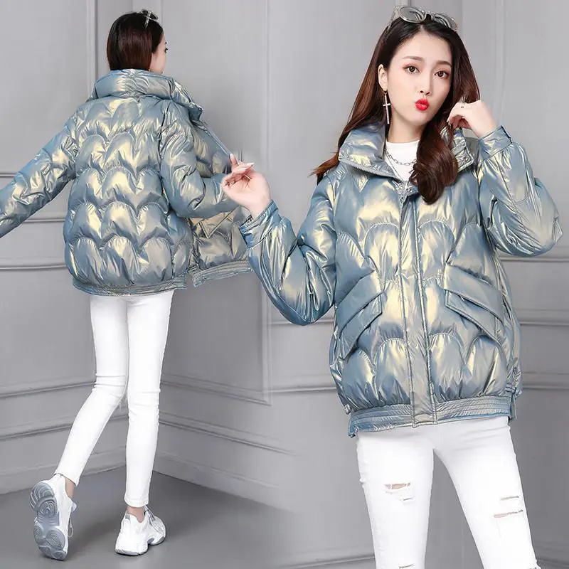 

2022 New Large Size Loose Padded Jacket Down Padded Jacket Women's Short Section Ins Bright Coat Padded Jacket