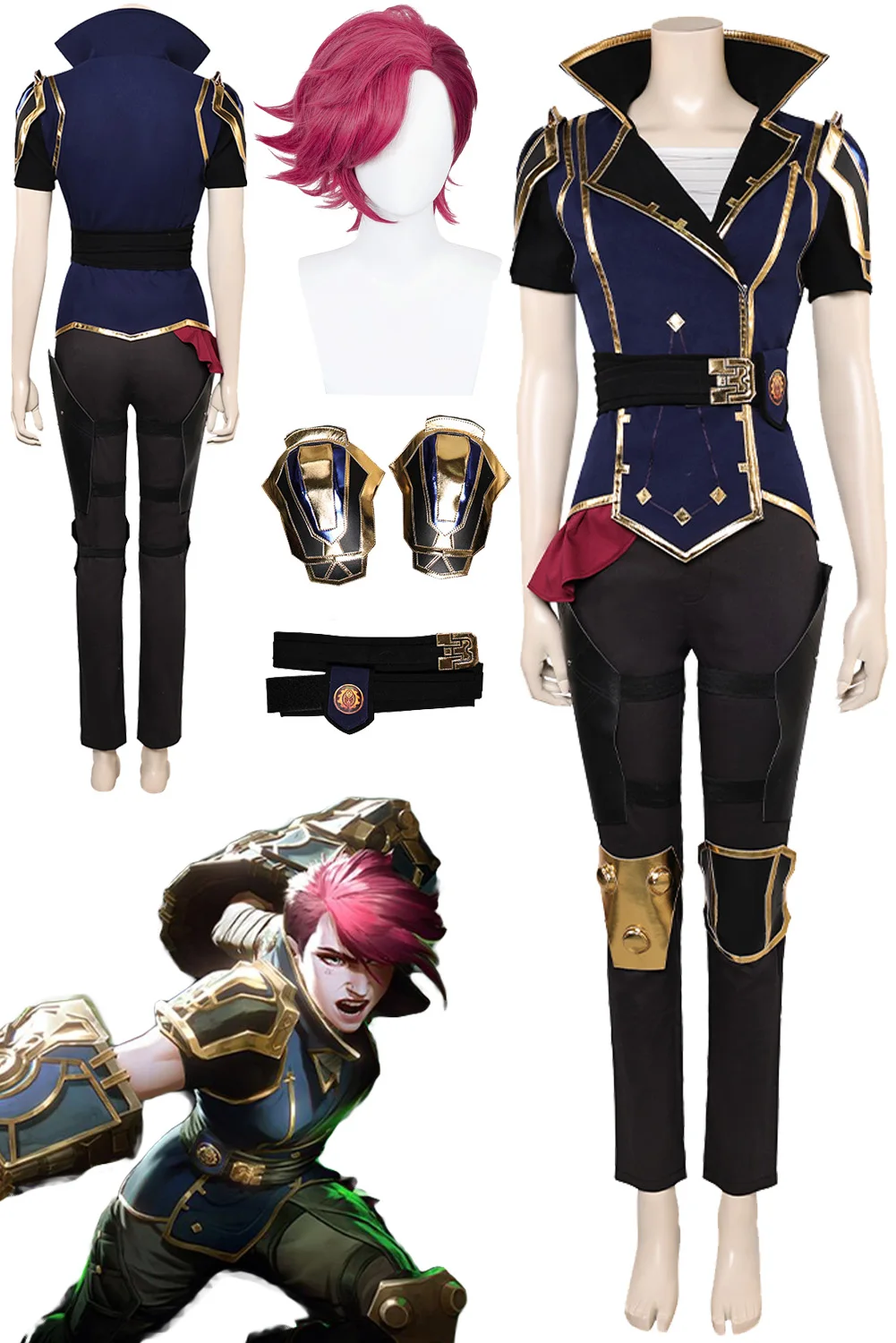 Игра LoL TV Arcane Vi Косплей Фэнтези Шериф Одежда Парики Взрослые Женщины