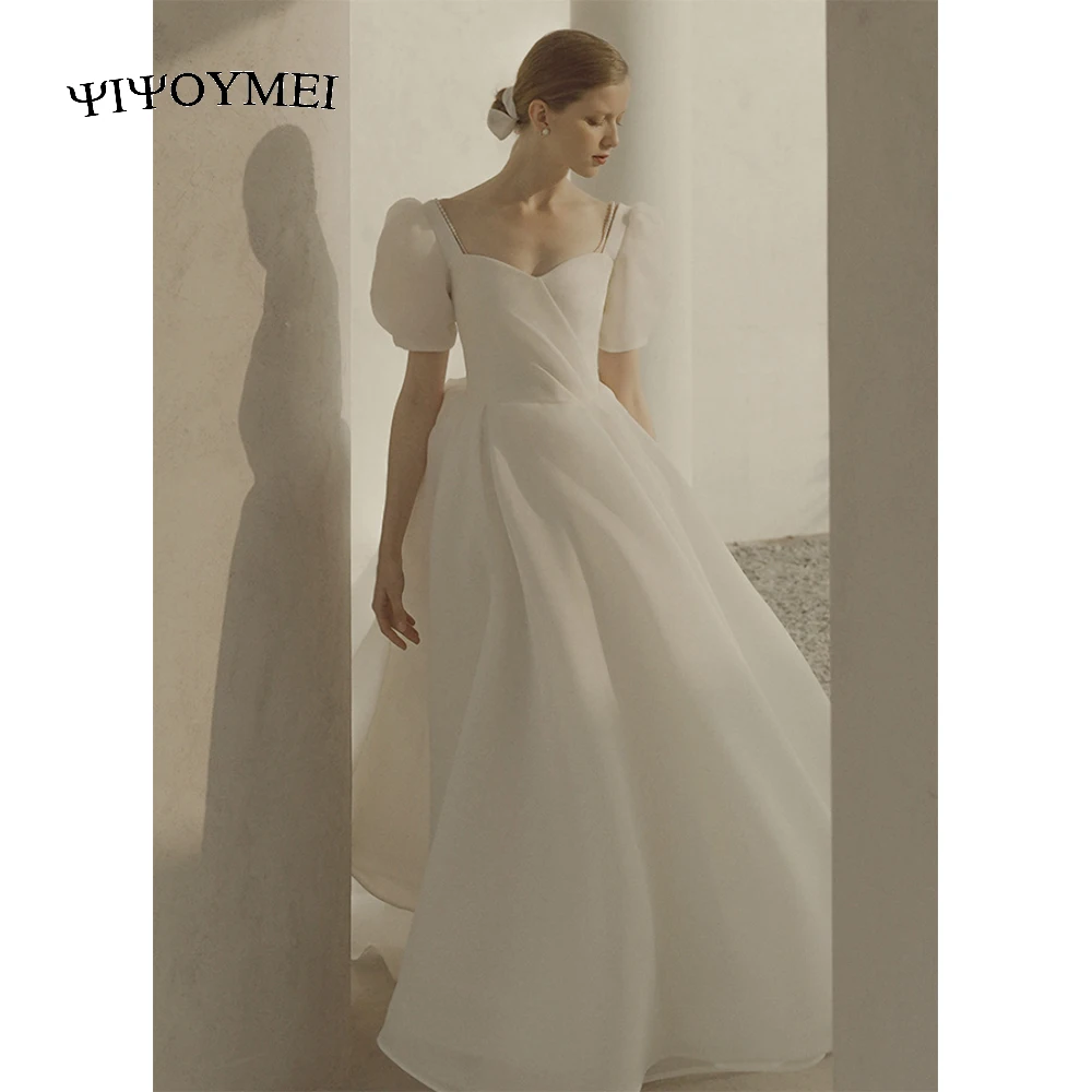 

Женское ТРАПЕЦИЕВИДНОЕ свадебное платье It's yiiya, белое платье в Корейском стиле из органзы с пышными рукавами, открытой спиной и шнуровкой на лето 2023