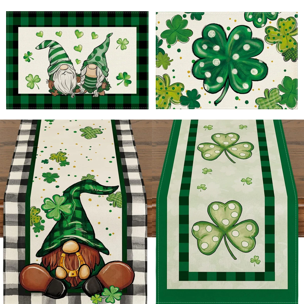 

Lucky Clover Table Runner Placemat Shamrocks Seasonal St. Patrick's Day Holiday Party Kitchen Green Decor Dining Table Runner