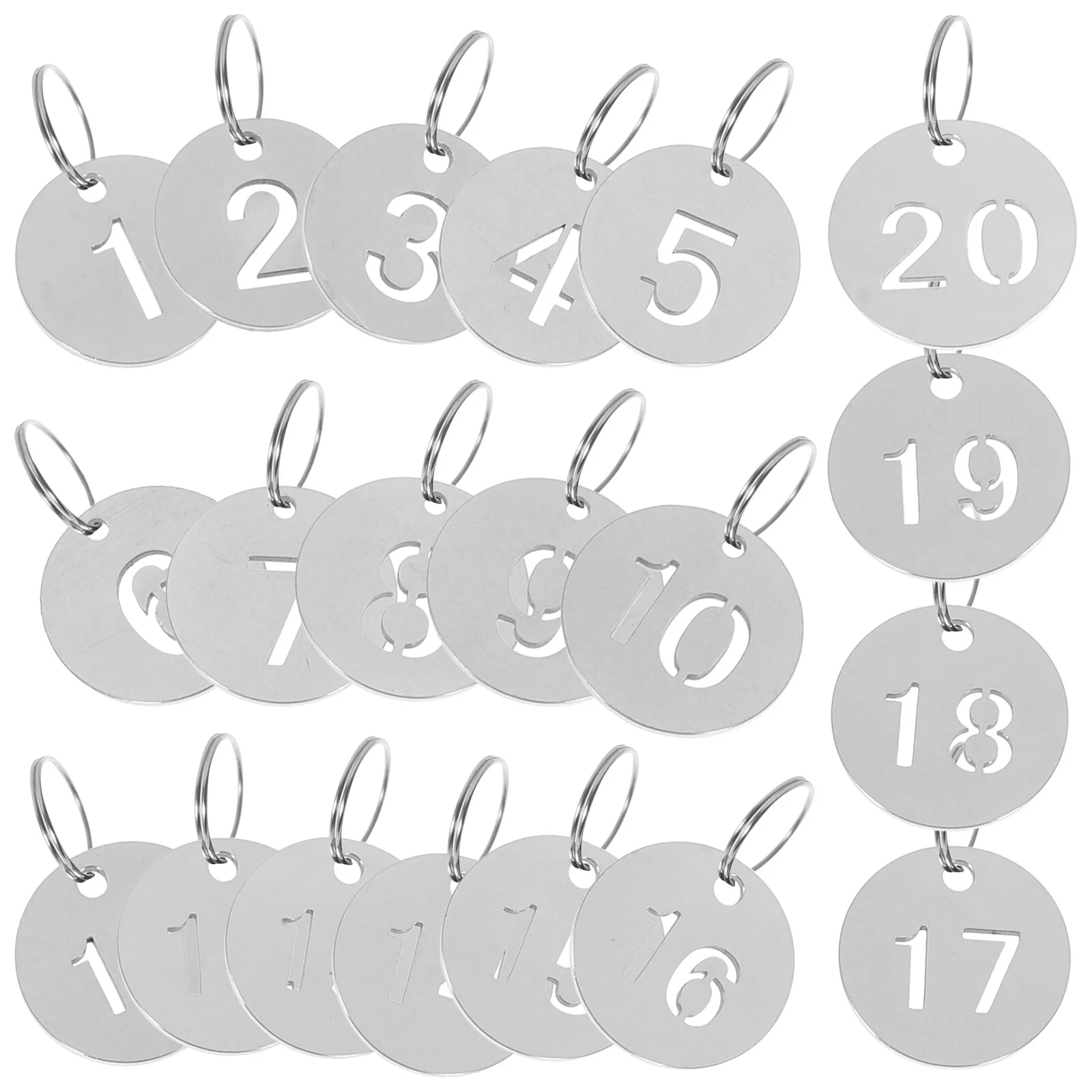 

20 Pcs Luggage Bags Round Numbered Tags Stainless Steel Keychain Hanging Labels Metal Locker ID Cards