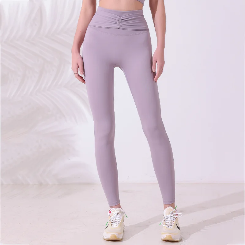 Women Sport Leggings High Waist Yoga Pants Hip-Lifting Pleated Pant Quick Dry Running Trousers Elastic Gym Fitness Tights Female