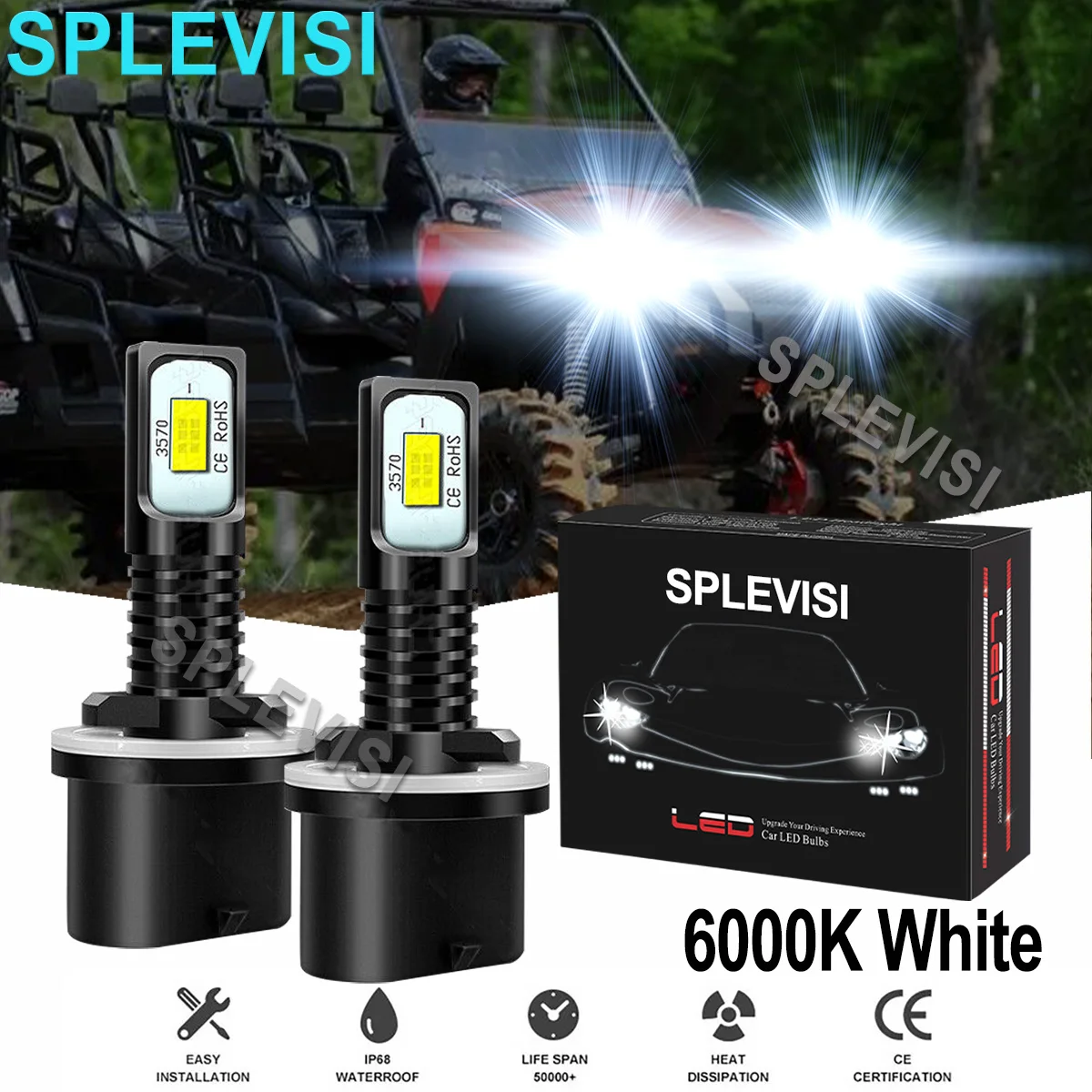 

2x70W White LED LED Headlight Low Beam Bulbs 6000K Fit For Arctic Cat Crossfire 800 2007-2011 Arctic Cat Thundercat 1999 -2002